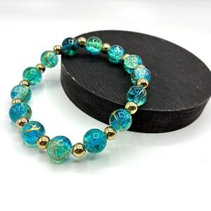 Blue and Gold Beaded Bracelet